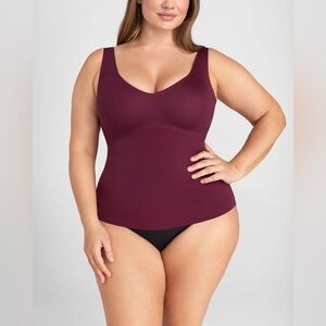 Honeylove LiftWear Tank Fig Tank 3x Shapewear Built In Wireless Bra Burgundy
